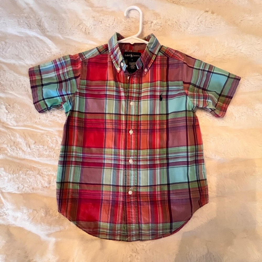 Ralph Lauren Kids Short-Sleeve Plaid Button-Down Shirt - Red, Aqua, Purple